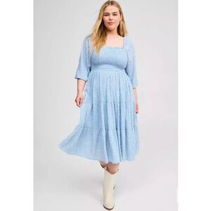 Torrid Blue Polka Dot Smocked Midi Prairie Dress 3XL